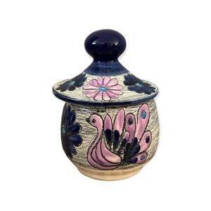 Vtg. Eduardo Vega Ecuador birds and flowers trinket box Peacock Pink Purple